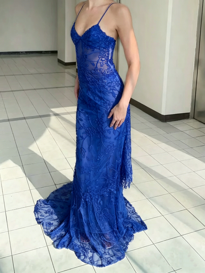 Gorgeous Spaghetti Strap Sleeveless Sequin Beaded Floor-Mounting Mermaid Long Prom Dress Evening Dress TP2525