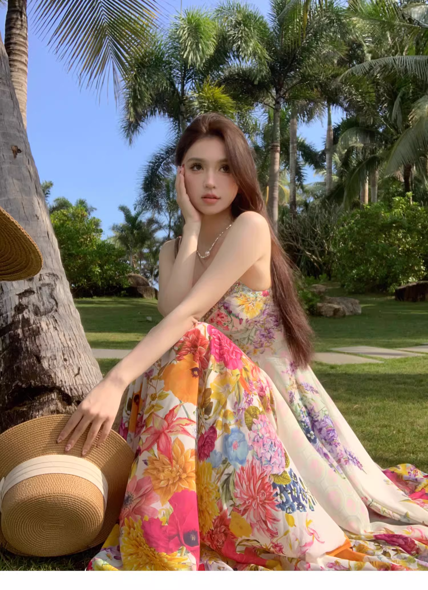 New Stylish Floral Design Beach Holiday Spaghetti Strap  Dress TP3011