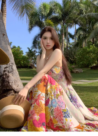 New Stylish Floral Design Beach Holiday Spaghetti Strap  Dress TP3011