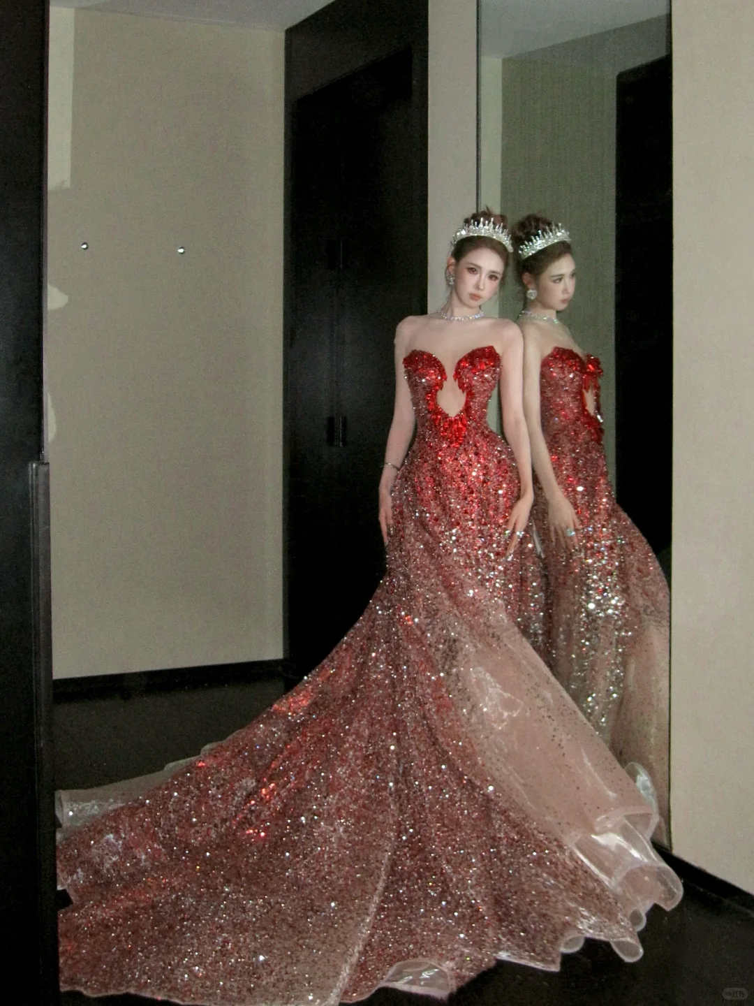 Vintage Gradient Red Sweetheart Strapless Mermaid Design Sexy Prom Dress Evening Dress TP4230