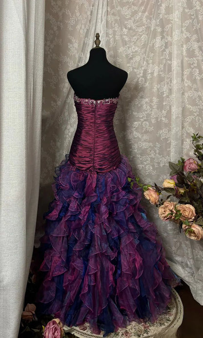 Glamorous Purple Ombre Strapless Ruffled Beaded Sweet 16 Quinceanera Ball Gown TP5569