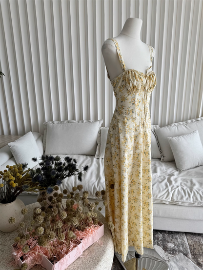 Simple Floral Spaghetti Strap Design A-line Split Women Dress TP3874