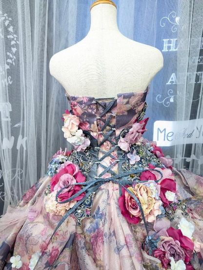 Glamorous Floral Strapless 3D Flower Tulle Sweet 15 Quinceanera Ball Gown TP5497