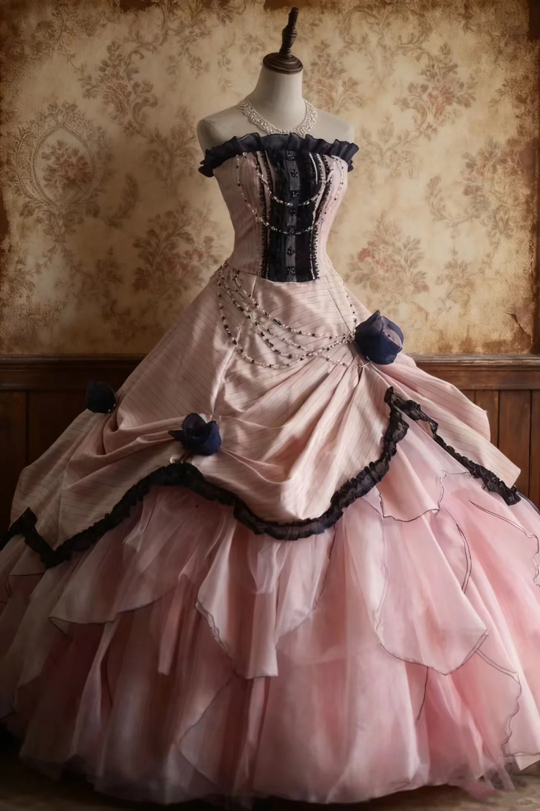 Chic Pink 3D Floral Applique A-Line Strapless Long Quinceanera Ball Gown TP5221