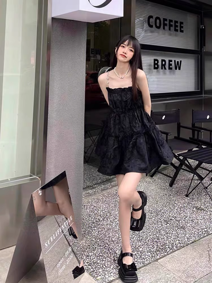 Simple Crystal Diamond Strappy Design A-line Sleeveless Spaghetti Strap Dress TP3288