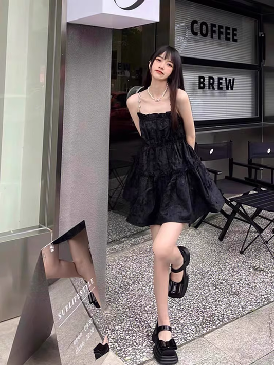 Simple Crystal Diamond Strappy Design A-line Sleeveless Spaghetti Strap Dress TP3288