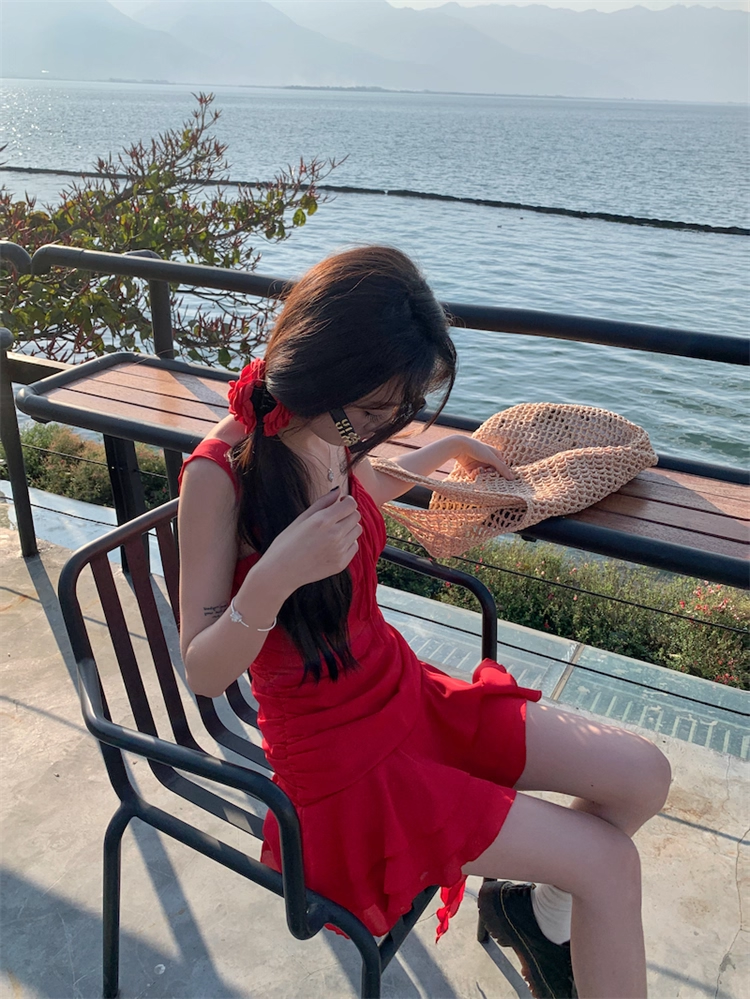 Vintage Red A-Line Tiered Homecoming Dress Party Dress Cocktail Dress TP4722