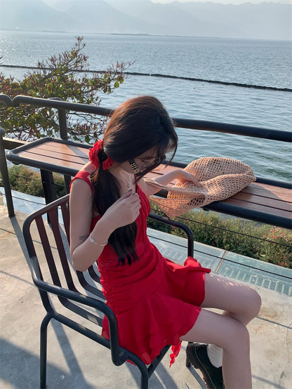 Vintage Red A-Line Tiered Homecoming Dress Party Dress Cocktail Dress TP4722