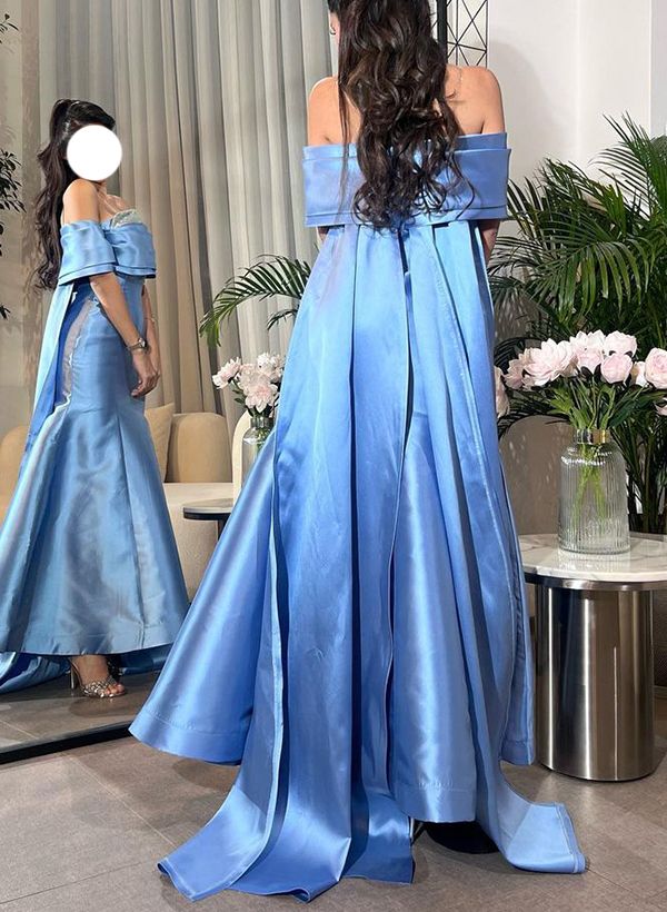 Elegant Blue Off-the-Shoulder Mermaid Beaded Evening Gown TP5732