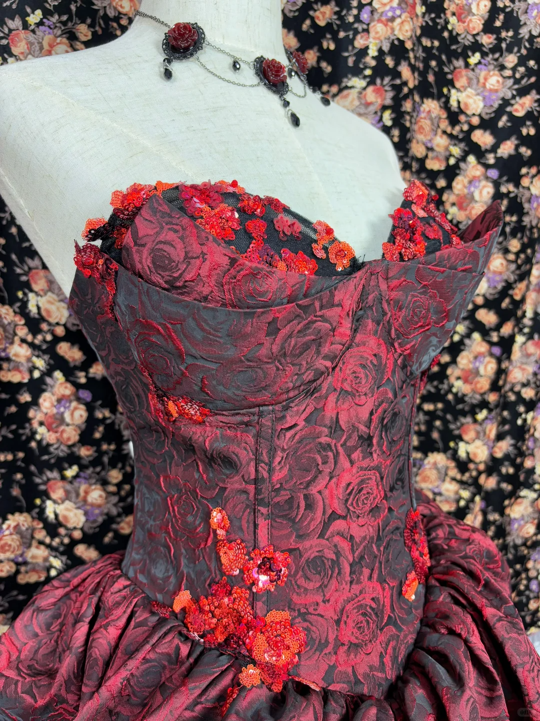 Gorgeous Burgundy Sweetheart Rose Applique Strapless Floor-length/Short Prom Dress Birthday Dress Evening Dress TP4385