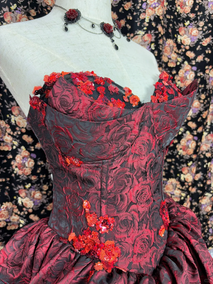 Gorgeous Burgundy Sweetheart Rose Applique Strapless Floor-length/Short Prom Dress Birthday Dress Evening Dress TP4385