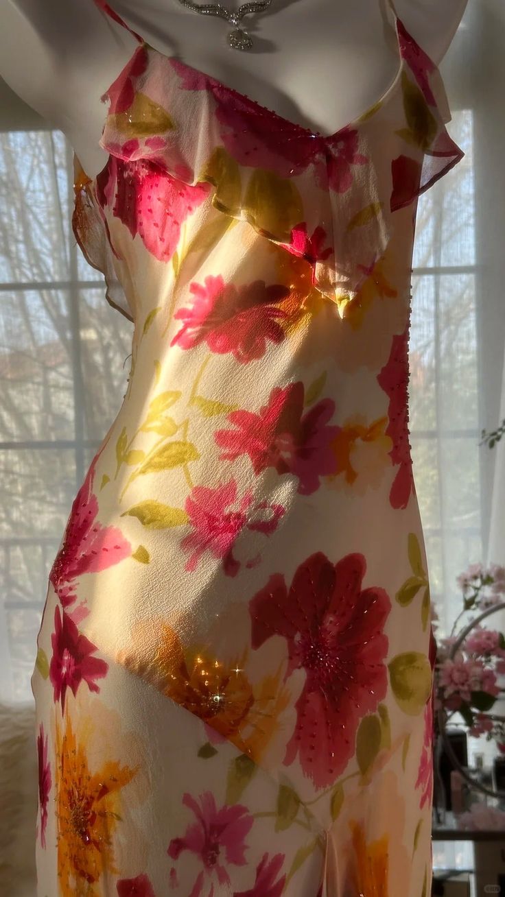 Romantic Ruffled Colorful Floral Printed Mermaid Chiffon Spaghetti Strap Prom Dress TP5686