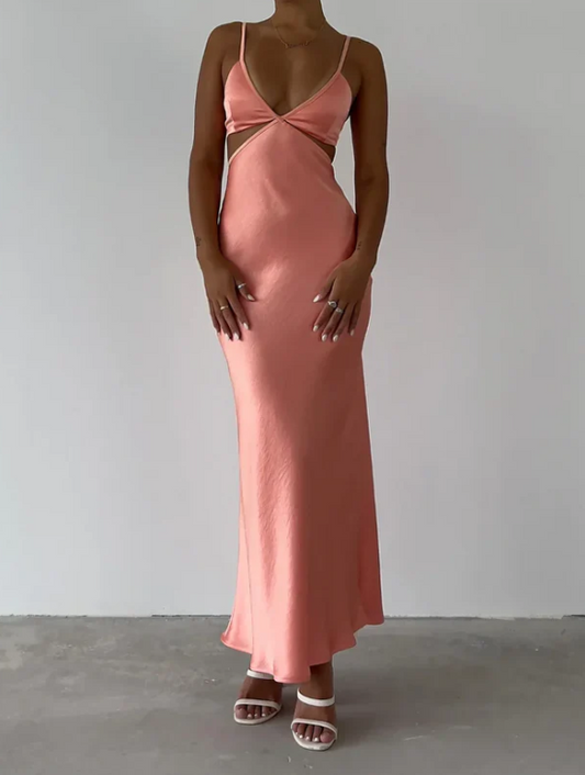Elegant Pink Prom Dress Satin Sheath Spaghetti Strap Evening Gown Long Party Dress Formal Dress TP4751