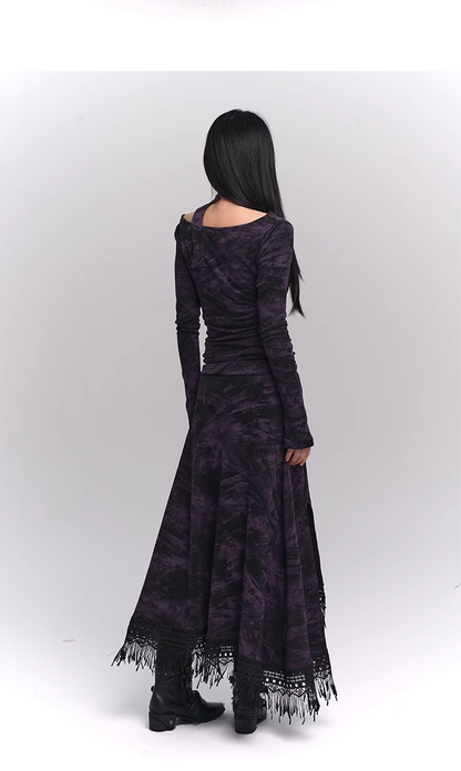New Gothic Style Fashion Bell Sleeve Design Sense Long-sleeved Split Dress TP2932