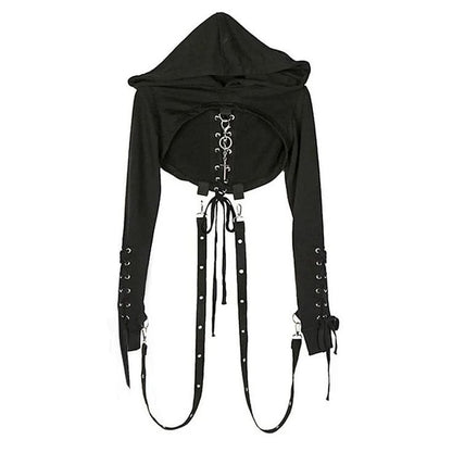 Vintage Hooded Strappy Top Design A-line Sleeveless Spaghetti Strap Split Dress TP3284