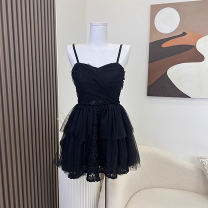 New Fashion Black Design A-line Sleeveless Spaghetti Strap Puffy Dress TP3292