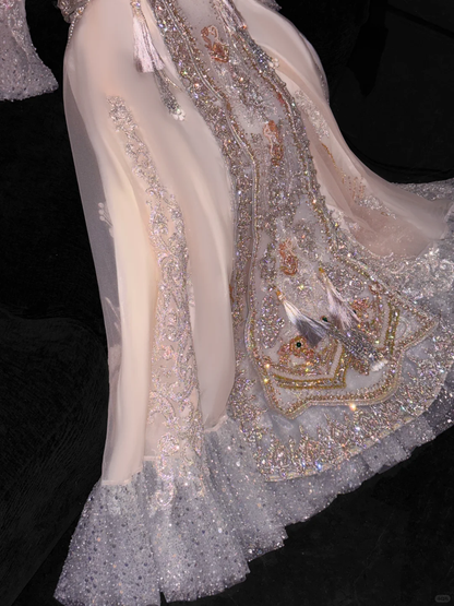 Gorgeous Sparkling Pink Beaded Sequin A-Line Romantic Chiffon Evening Dress Prom Dresses TP4156