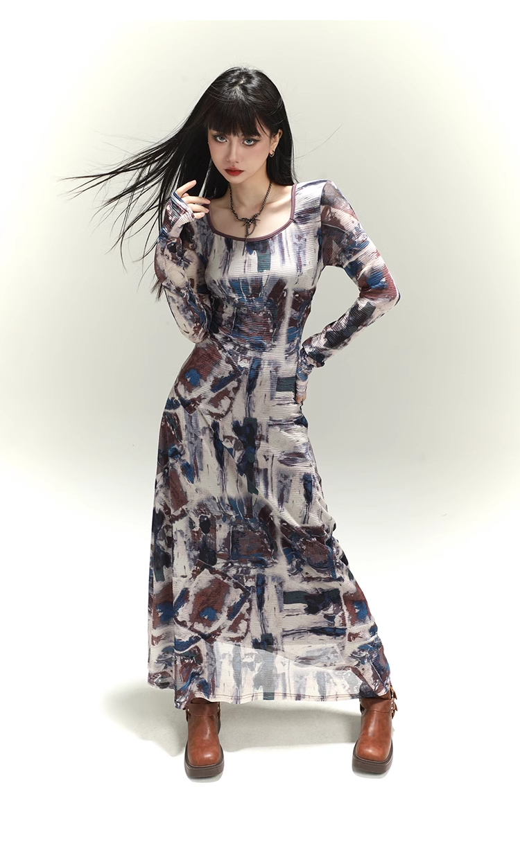 New Fashion Floral Pattern Design Women Long-sleeved Dress TP2942