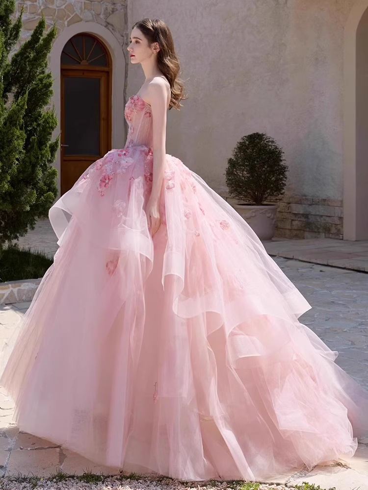 Vintage Pink Applique Beaded Strapless Sweet 16 Quinceanera Sweetheart A-Line Floor-length Prom Dress Birthday Dress Evening Dress Ball Gown TP4843