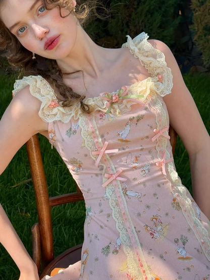 Vintage Pink Floral Ruffled A-Line Homecoming Dress Party Dress TP5690