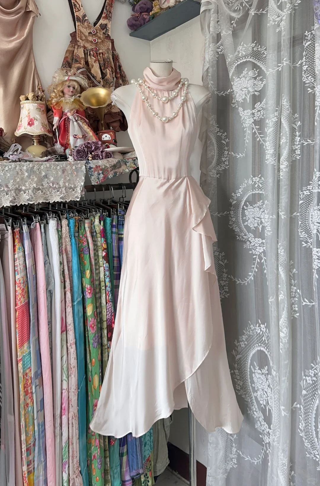 Vintage Pink Irregular Ruffle Hem Elegant A-Line Chiffon Long Evening Dress Prom Dresses TP4199