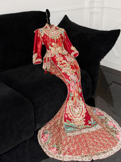 Gorgeous Sparkling Beaded Sequin Mermaid Design Exquisite Embroidery Wedding Outfit Evening Dress Prom Dresses TP4165