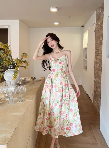 New Fashion Floral Design A-line Sleeveless Spaghetti Strap Dress TP3321