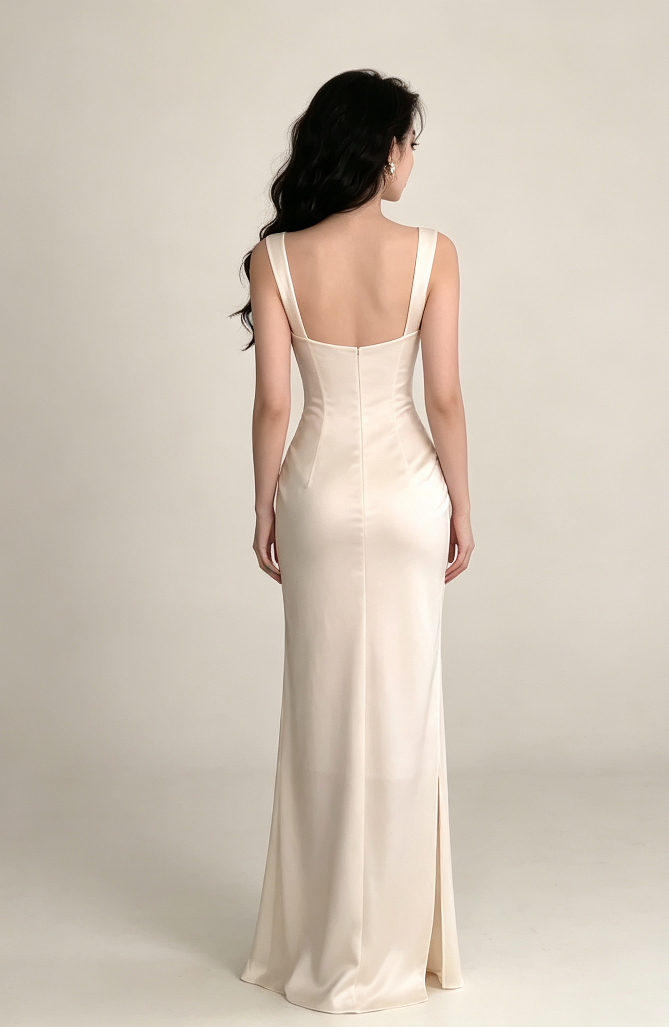 Vintage White Satin Square Neck Ruched Sheath Evening Gown TP6079