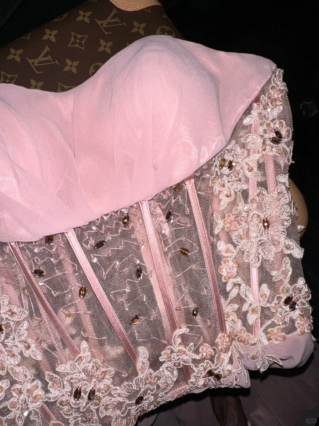 Vintage Pink Strapless A-Line Lace-Up Bodice Sweetheart Satin Evening Gown TP5372