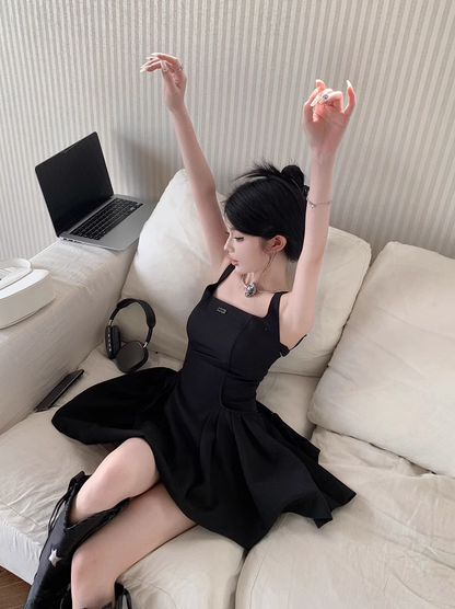 New Simple Square Collar Design A-line Sleeveless Spaghetti Strap Dress TP3282