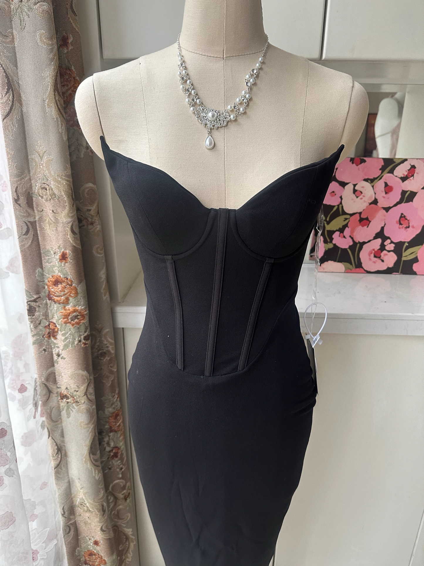 Chic Sheath Evening Gown Strapless Party Dress Ankle Length Formal Dress TP4926