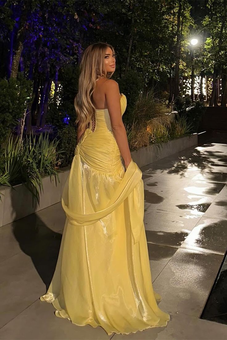 Gorgeous Pale Yellow Strapless Sweetheart Ruched A-Line Prom Dress TP5820