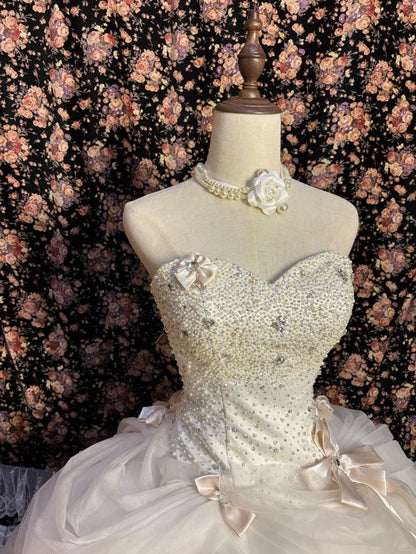 Elegant Sweetheart Beaded Ruffled Wedding Dress A-Line Ruffled Tulle Bridal Gown TP5084