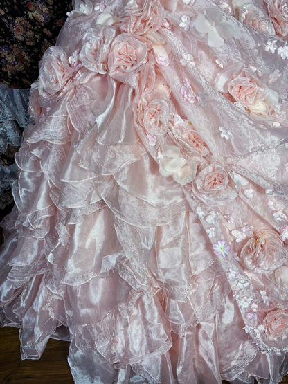 Gorgeous Pink 3D Flowers Sweet 16 Quinceanera Strapless A-Line Floor-length Prom Dress Evening Dress Ball Gown TP4391