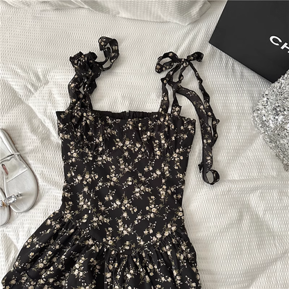 New Simple Floral Design A-line Sleeveless Spaghetti Strap Dress TP3278