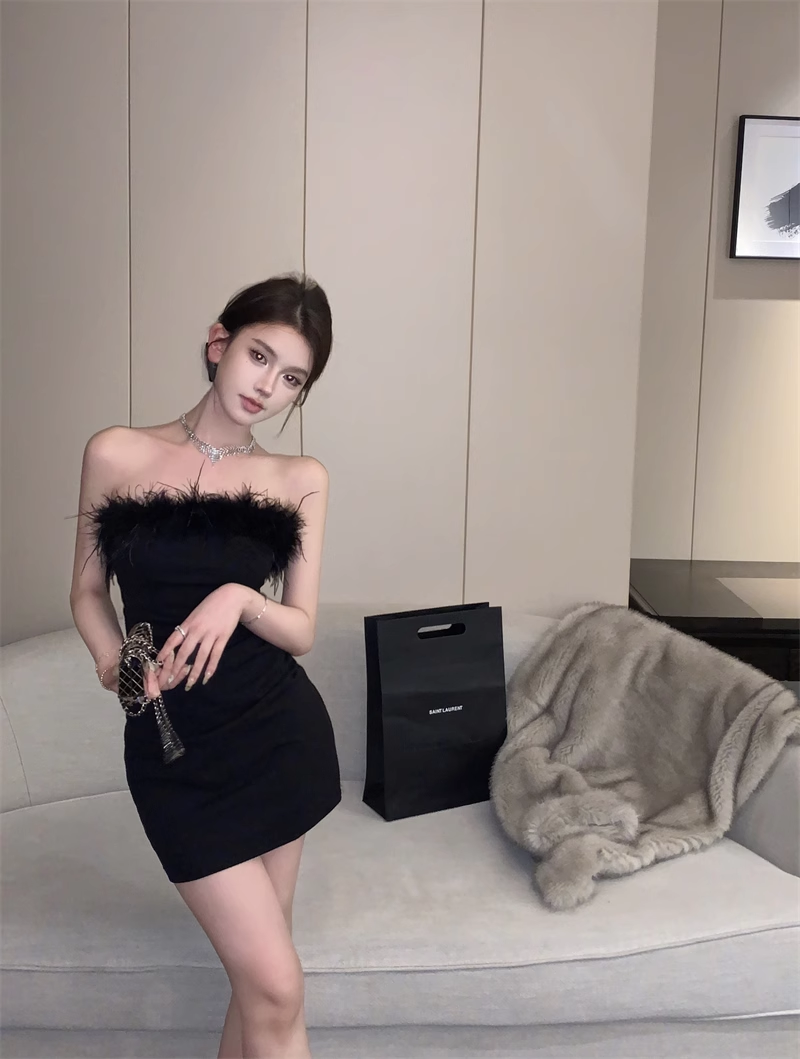 Simple Fashion Black Bodycon Design A-line Strapless Homecoming Dress TP3718