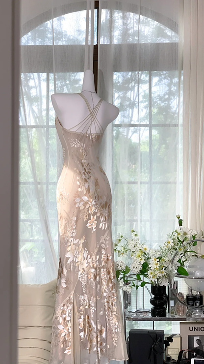 Elegant Mermaid Long Chiffon Spaghetti Strap Luxury Ball Gown Evening Dress Prom Dresses TP3965