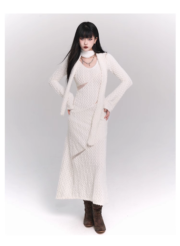 New Fashion White Sweater Style Long-sleeved Dress TP2953