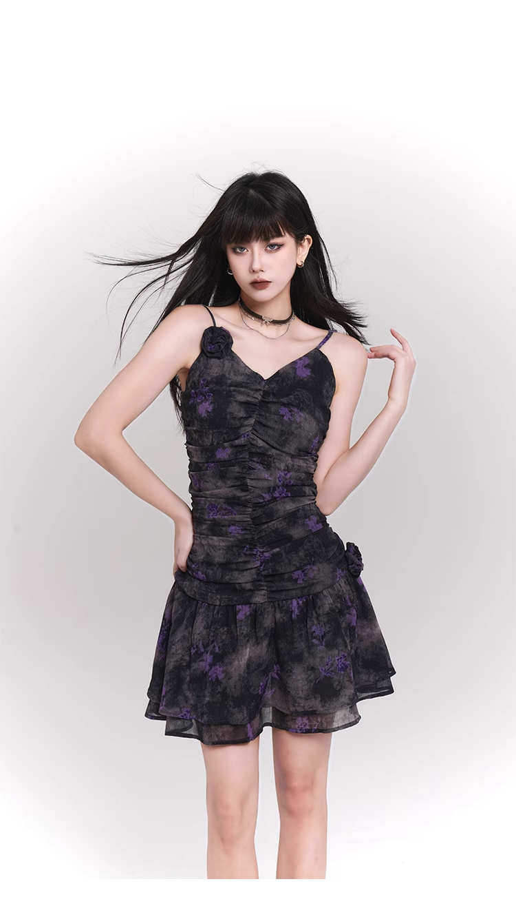 Simple Fashion Design Floral Pattern Women Spaghetti Strap Dress TP2938