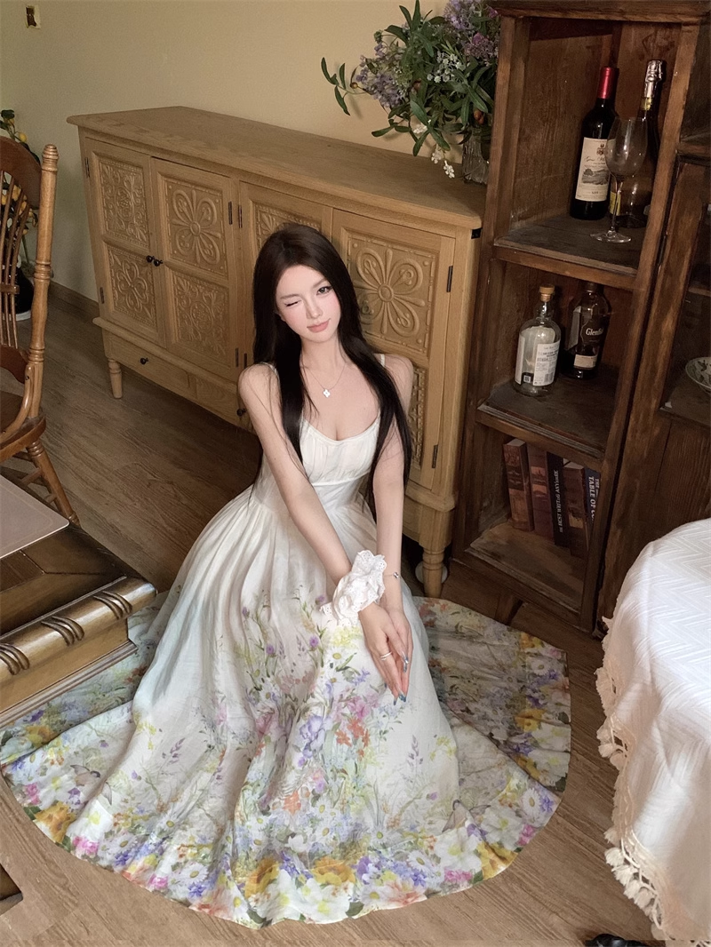 New Floral Design Simple Elegant Casual Spaghetti Strap Dress TP2961