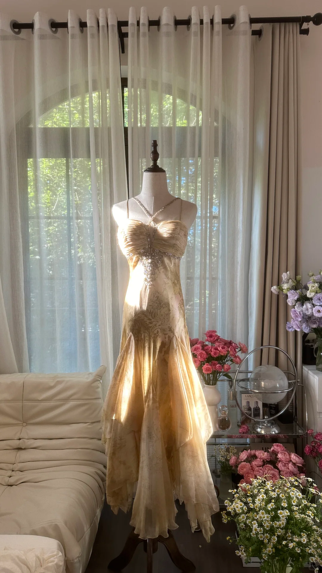 Retro Sweetheart Mermaid Spaghetti Strap Design A-line Romantic Chiffon Evening Dress Prom Dress TP3998