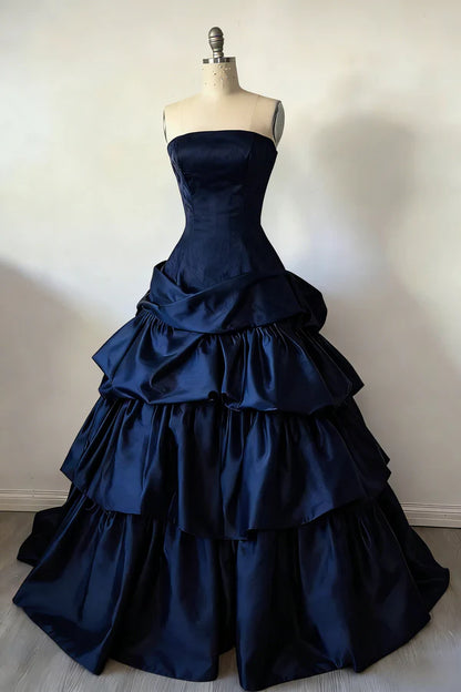 Vintage Burgundy Strapless Tiered Satin Sweet 16 Quinceanera Ball Gown TP5711