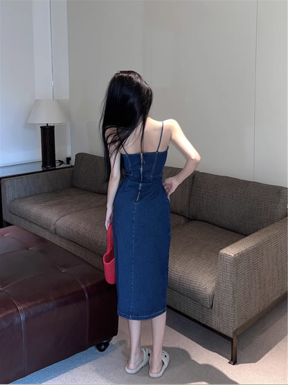 Fashion Sexy Design Slim Denim Spaghetti Strap Dress TP2994