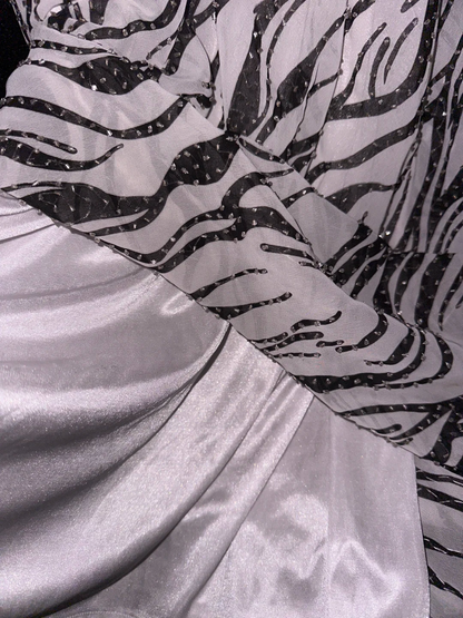 Vintage Black & White Marble Print Spaghetti Strap Mermaid Evening Gown TP5379