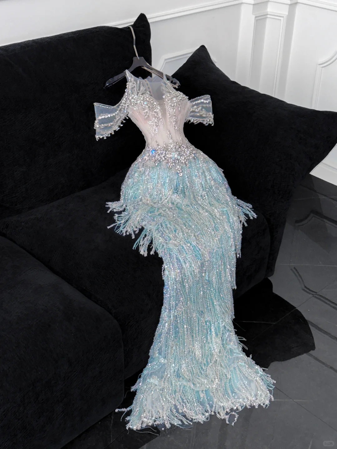 Shiny Light Blue Beaded Sequined Design Mermaid Prom Dress Evening Dress TP4218