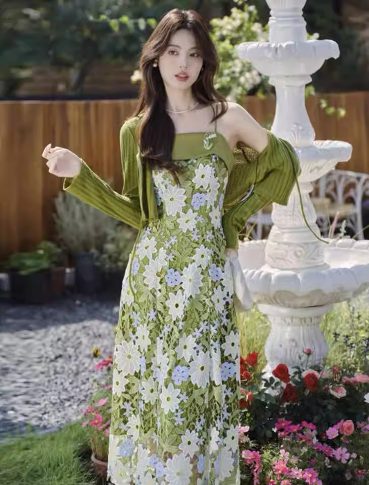New Simple Short Sleeves Floral Design A-Line Dress TP3039