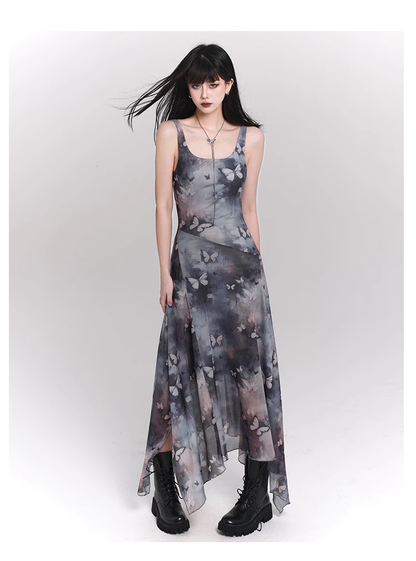 Simple Fashion Butterfly Pattern Design Sense Spaghetti Strap Dress TP2930