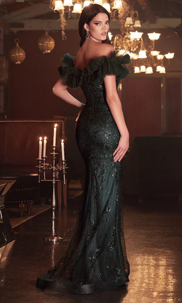 Vintage Beaded Mermaid Prom Dress Off-the-shoulder Evening Dress Long Formal Dress TP4624