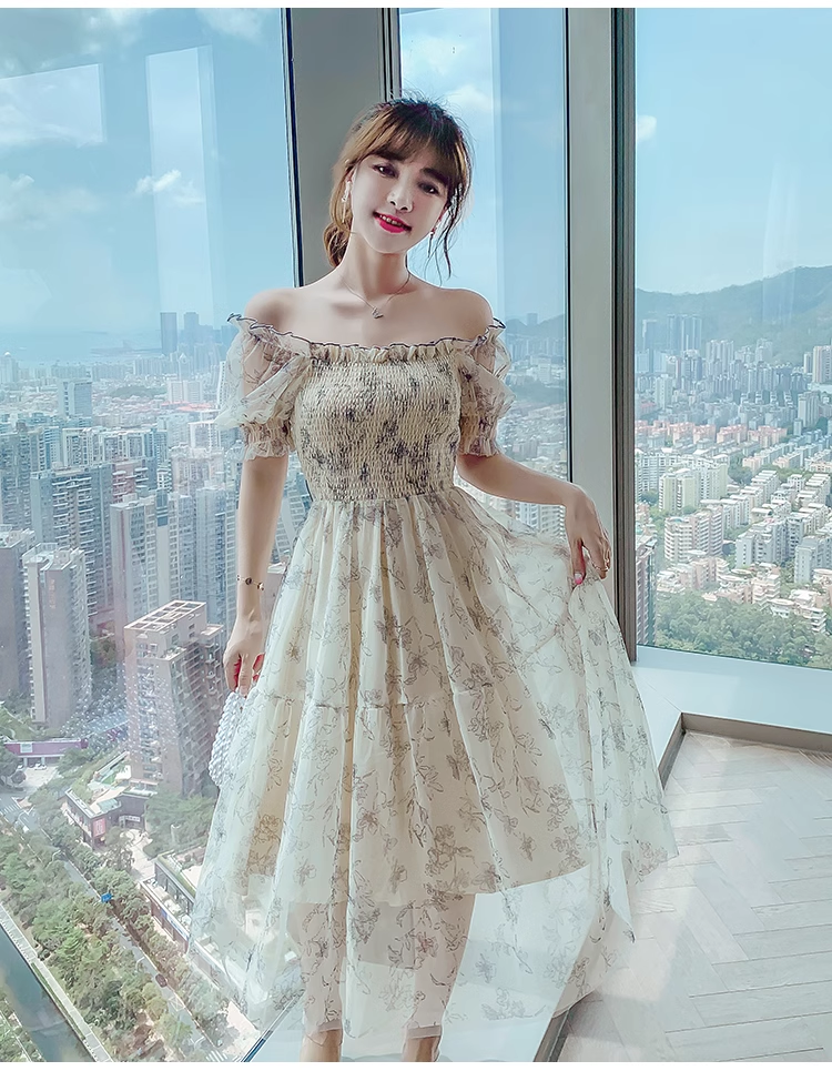 Simple Fashion Floral Short Sleeves Design Chiffon Women Dress TP3053