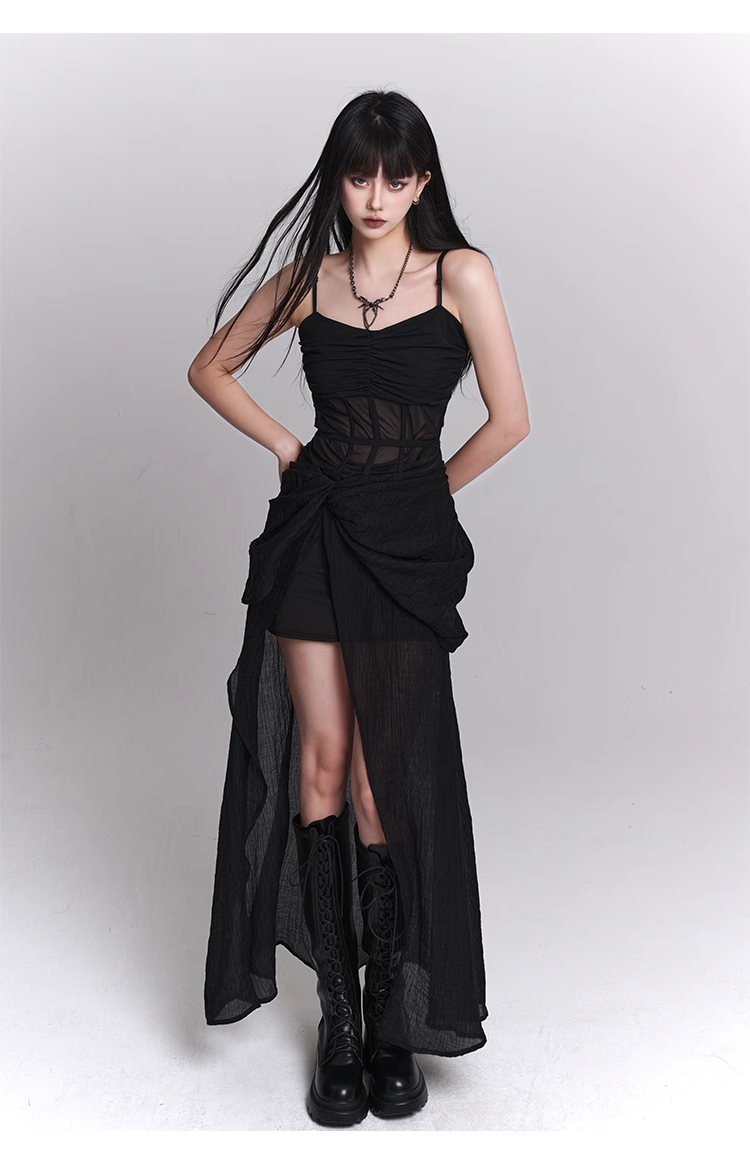 New Fashion Black Chiffon Spaghetti Strap Prom Dress Evening Dress TP2905